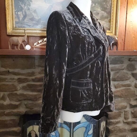LIZ CLAIBORNE AXCESS Blazer Jacket Coat BROWN VELVET Victorian Bias Cut WOMENS M - Picture 2 of 10